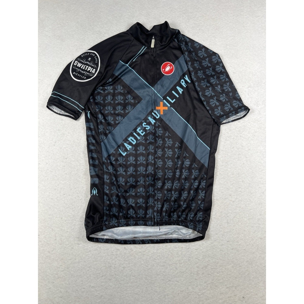 Mens Cycling Castelli Team Jersey Full Zip Black Blue Size‎ Small NWT
